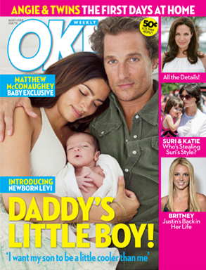 Matthew McConaughey, Camila Alves & baby Levi, OK! magazine cover Matthew McConaughey, Camila Alves & baby Levi, OK! magazine cover